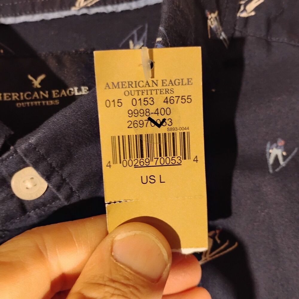 American Eagle shirt mens L LArge blue all over ski button long sleeve NWT - Picture 6 of 12